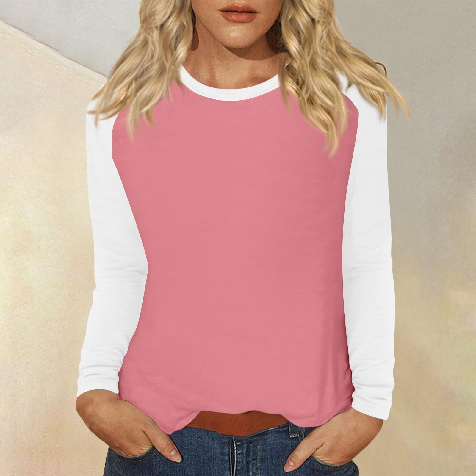 

Женская футболка с принтом, длинный рукав, повседневная мода, базовая, круглый вырез, рукав реглан, топ S розовый