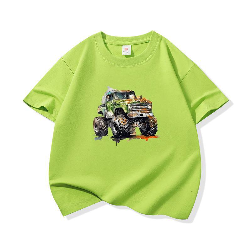 Kids Cotton T Shirt Watercolor Offroad Car Print Crew Neck Short Sleeve Tee Casual Breathable Boys Girls Summer Tops