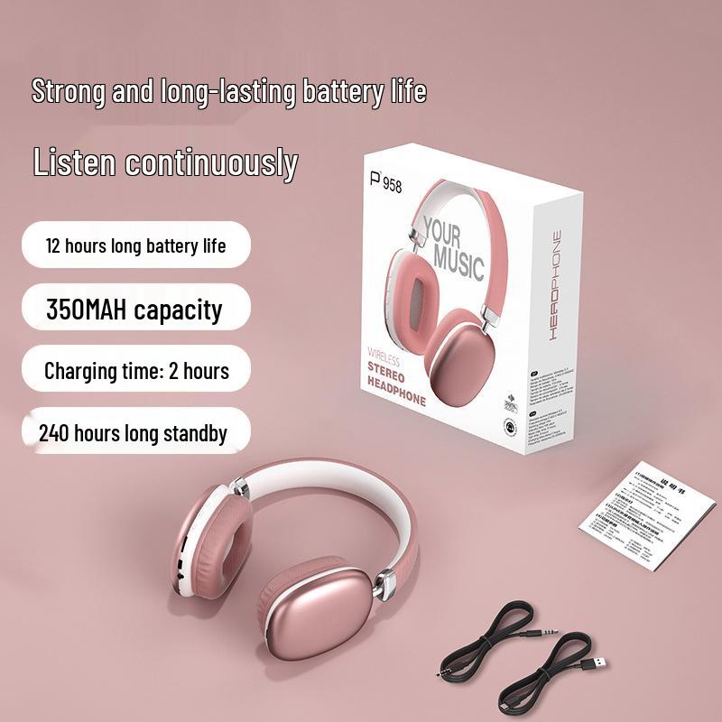 P958 Bluetooth Earphones: HIFI Stereo Sound, 3D Comfort, Long Wear, Type-C Compatible.