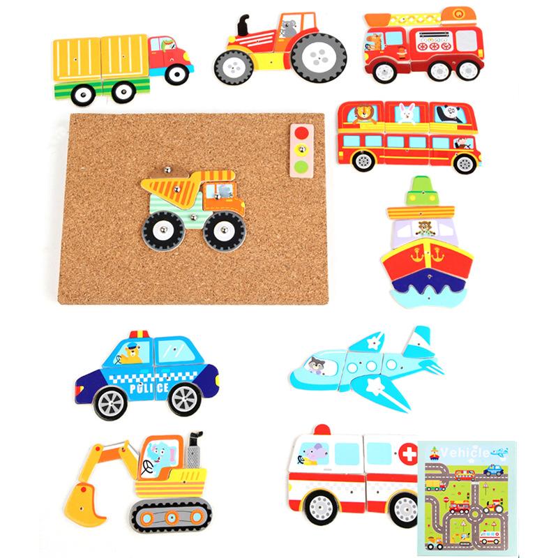 Wooden Knocking Puzzle Children Toys Cork Wooden Hammer Knocking Thumbtack Universe Traffic Animal Puzzle Educational Toys Set