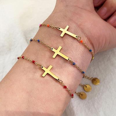 Sleek European & American Stainless Steel Cross Drop Oil Bracelet - Women's Fashion Jewelry Hot Seller