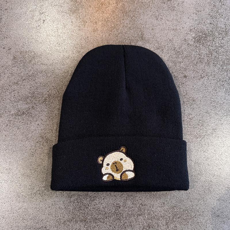 Fashion Knitted Hat With Capybara Embroidery Design Suitable For Daily Use