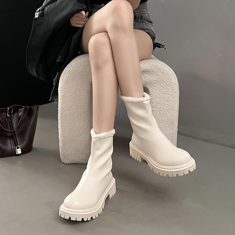 Fashion 2025 Winter Women Warm Plush Ankle Boots Comfort Big Size Shoes Concise Banquet Party Short Botas De Mujer