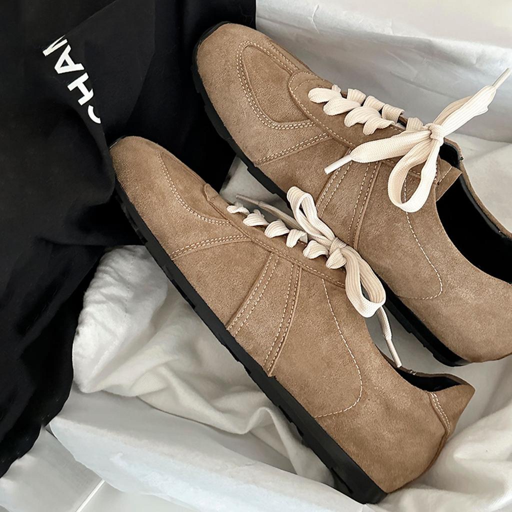Sheepskin Version~ Korean Version of Lightweight Soft-soled Lace-up German Training Shoes Versatile Sports and Leisure Board Shoes Retro Round Head F