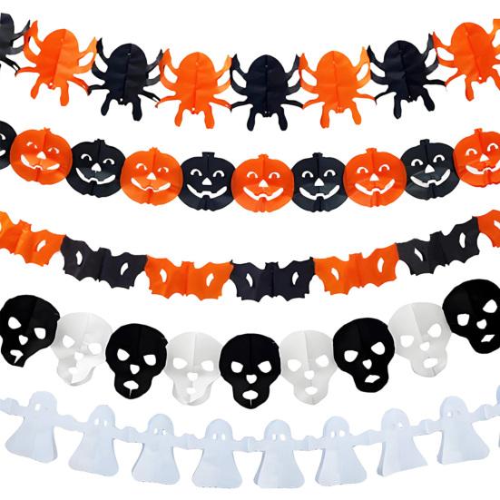 Indoor Party Supplies 5 Pcs 10FT Halloween Banner, Spooky Spider Bat Skull Ghost Seasonal Banner Pumpkin Hanging Bunting Garland for Party,
