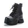Fashion 10CM Genuine Leather Ankle Booties Women Motorcycle Boots Platform Wedge Slip On Spring Autumn Comfy Retro Lady High Heels Shoes