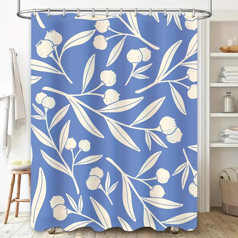Luxuriöser Blau-Weißer Blumenmuster Duschvorhang Wasserdicht Waschbar Dekoratives Zuhause Badezimmer Zubehör 240x180cm(94X71)