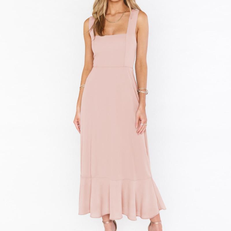 Summer Women's Pullover Hanger Strap Off Shoulder One Line Neck Lace Up Bow Tie Solid Color Split Fashion Casual Sexy Dresses