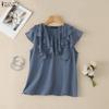 ZANZEA Women Elegant Ruffles V-neck Solid Color Sleeveless Blouse