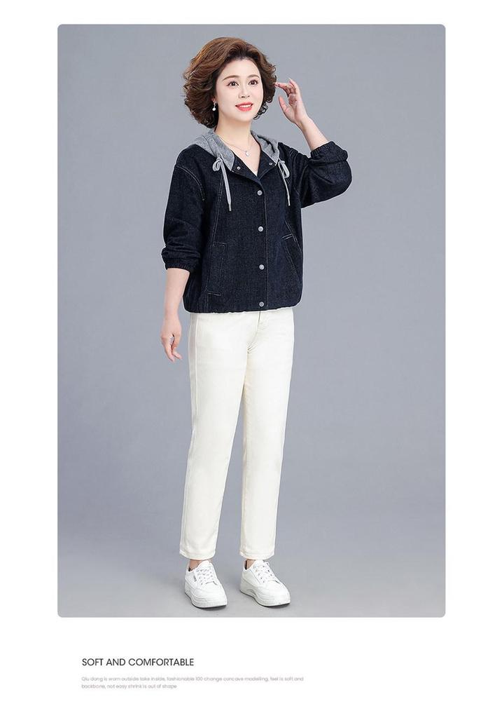 Stylish Spring Denim Hooded Jacket for Middle-Aged Women - Mother's Day Special