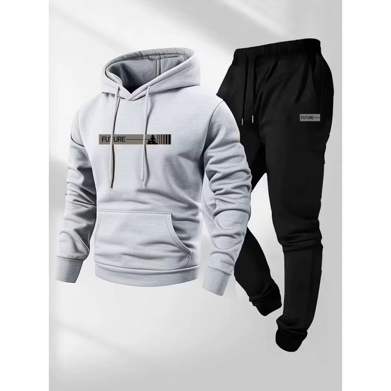 Tuta con felpa con cappuccio da uomo Set Tuta Misto cotone Abbigliamento da casa Giovani Adulti