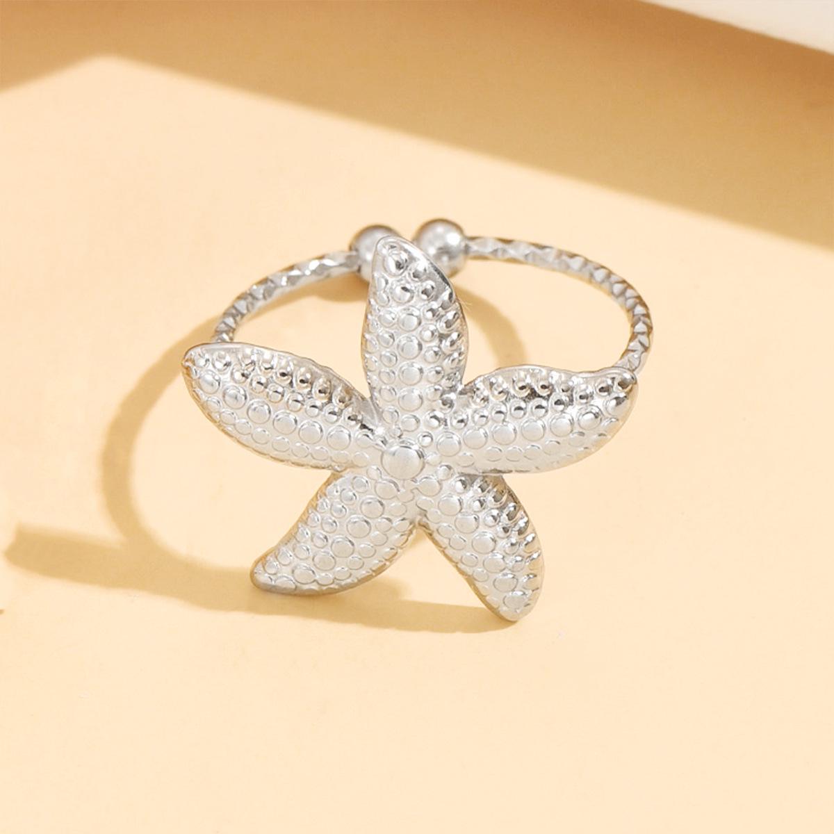 Versatile Starfish Adjustable Stainless Steel Ring in 18K Gold - Fresh Vacation Style Jewelry
