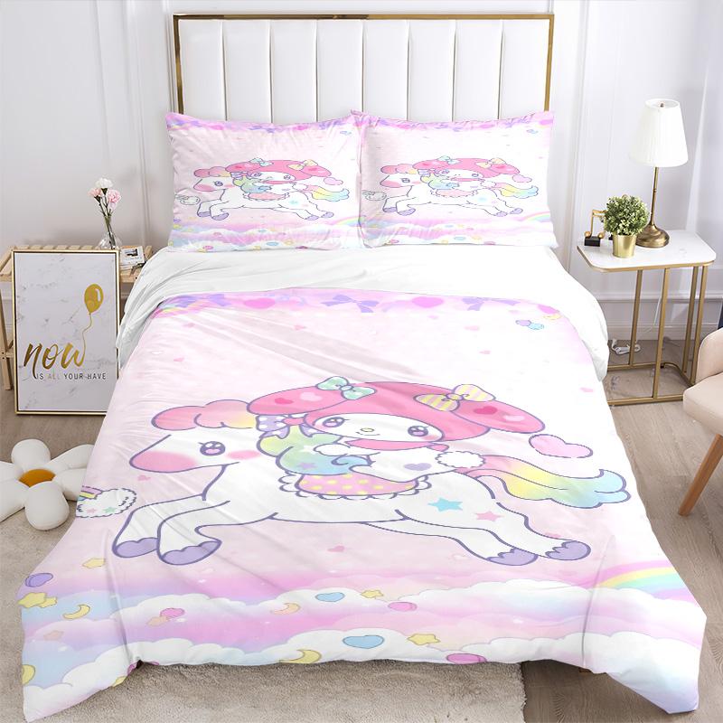 Melody Unicorn Print 3Pcs Bedding Setduvet Cover With 2 Bedropillowcase Home Birthday Gift