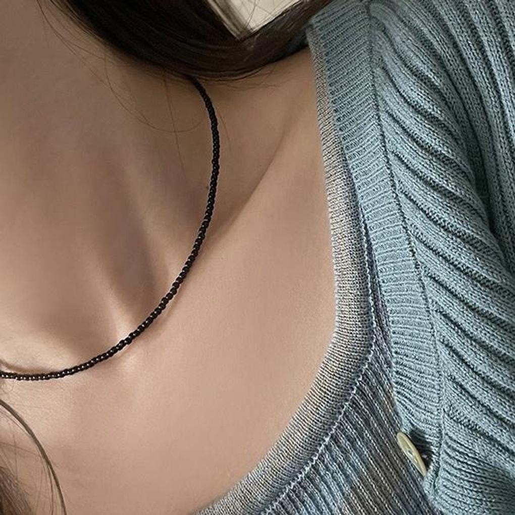 Black Mini Bead Layered Choker Necklace (2 types)