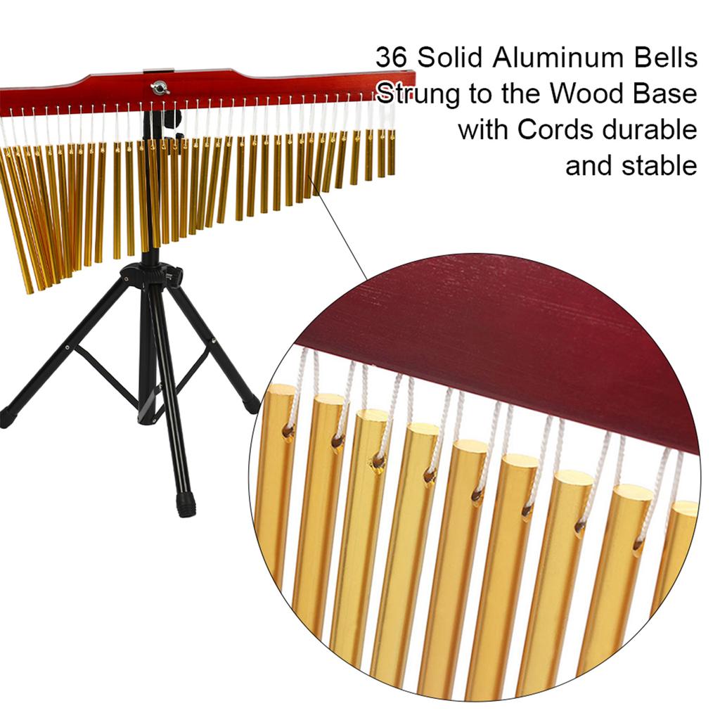 36 Bells Barchime Portable Single Row Bar Wind Chime Musical Percussion Instrument with Tripod and Percussion Stick