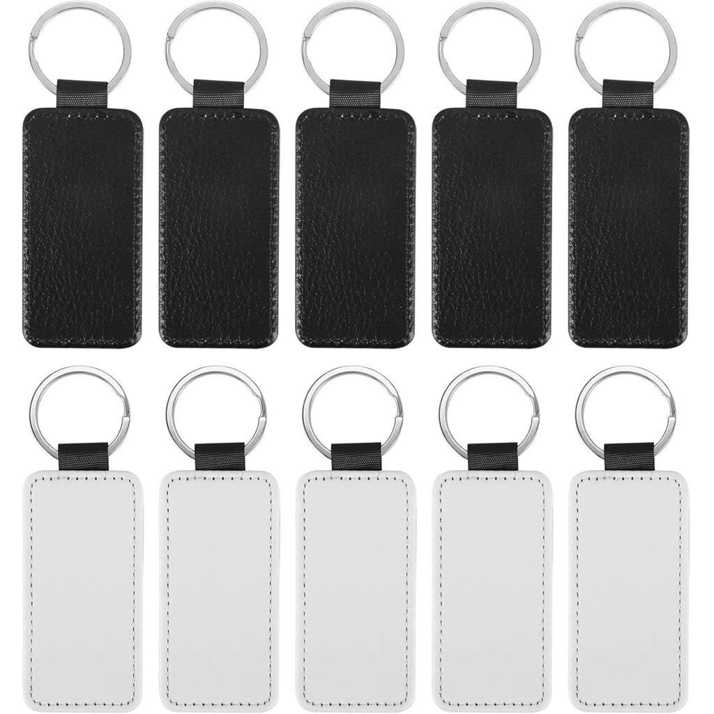 New 10Pcs Leather Keychain Blank Rectangle MDF Keychain Sublimation Heat Transfer Keychain Kit Jewelry Making