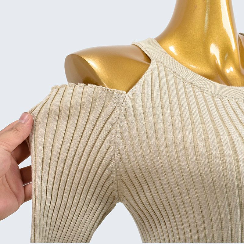French Style Retro off-the-Shoulder Knitted Sheath Dress Women's Autumn and Winter Long Sleeve Slim Fit Inner Wear Mid-Length Base Skirt