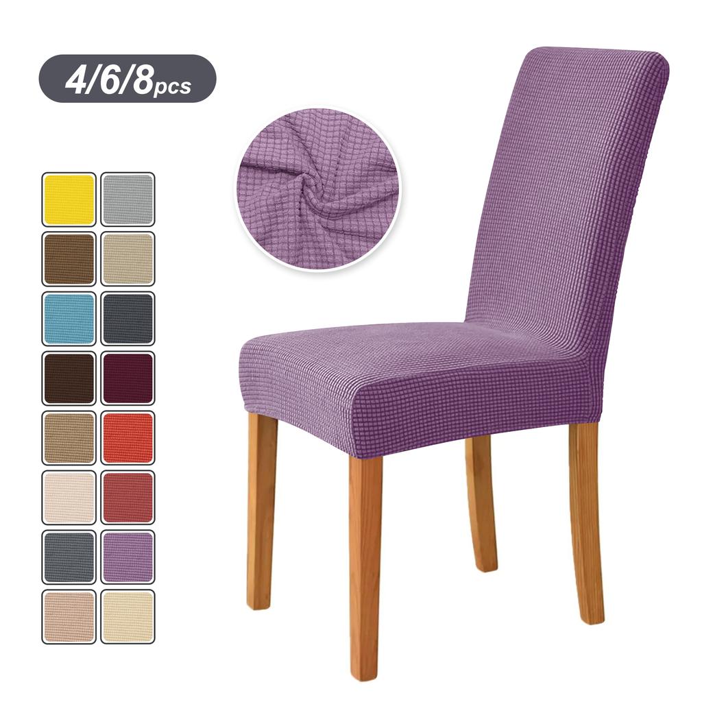4PCS Stretch Dining Chair Covers Feature Textured Checked Jacquard Fabric High Back Chair Slipcover Thick Chair Protectors