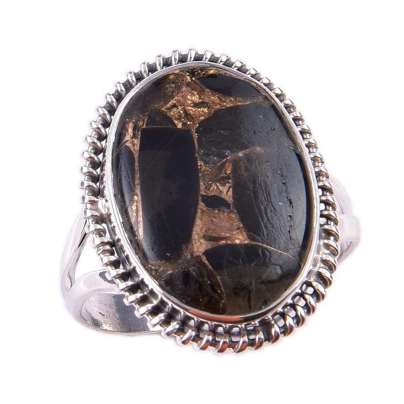 Naturalny Czarny Miedziany Turkus Kamień Szlachetny 925 Solidne Srebro Sterlingowe Pierścionek S.9 B6r87
