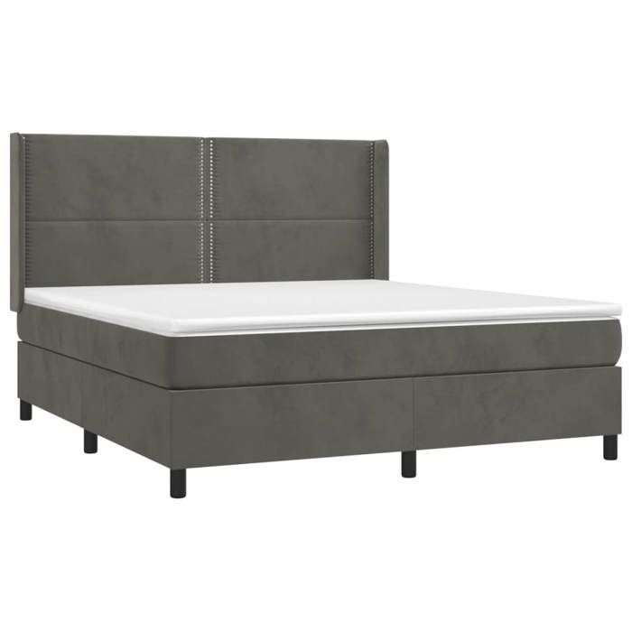 Lit avec sommier et matelas - Maison Exclusive - 160x200cm - Velours gris foncé - Tête de lit réglable