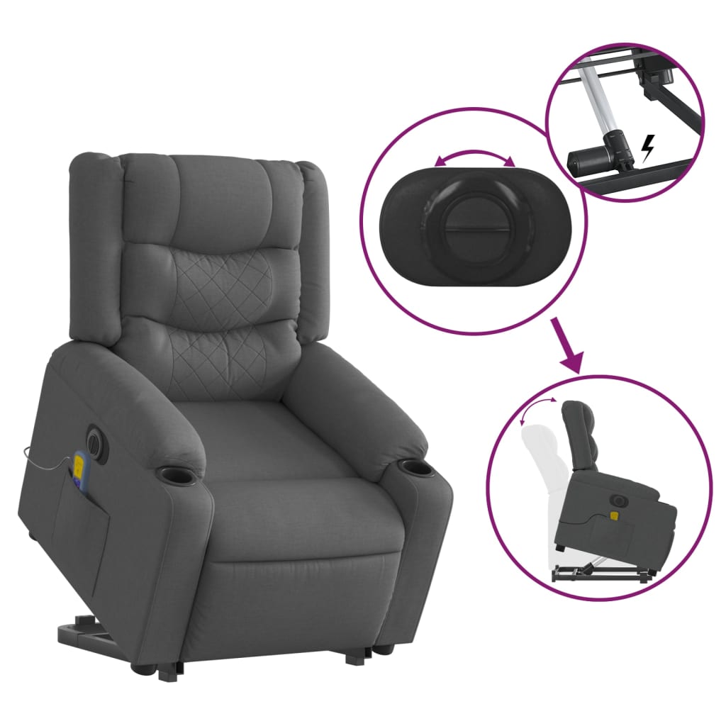 Electric Massage Recliner with Rising Function Dark Grey Fabric