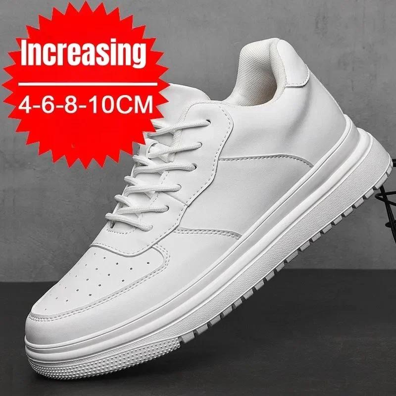 New Height Increasing Shoes For Men 10cm Invisible Elevator Sneakers White Leathe Sport Zapatillas De Hombre Big Size 46
