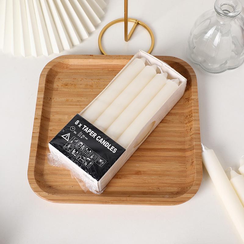 European Classic Serrated Long Pole Candles for Home Dining Table Ornaments Without Odor, Straight Pole White Candles