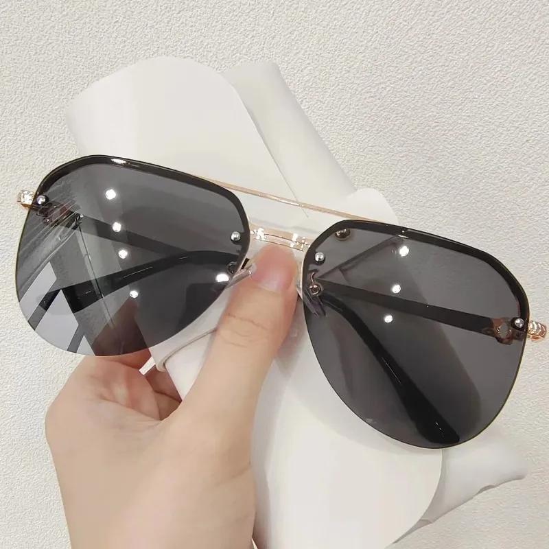 New Half Frame Double Beam Sunglasses for Men Women Luxury Driving Sun Glasses UV Protection