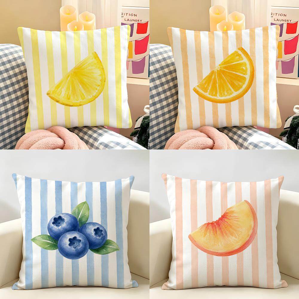 Simplicity Striped Lemons INS Cushion Cover Natural Linen Organic Fabric DoubleSided Printing Room Sofa Decor Pillow Case