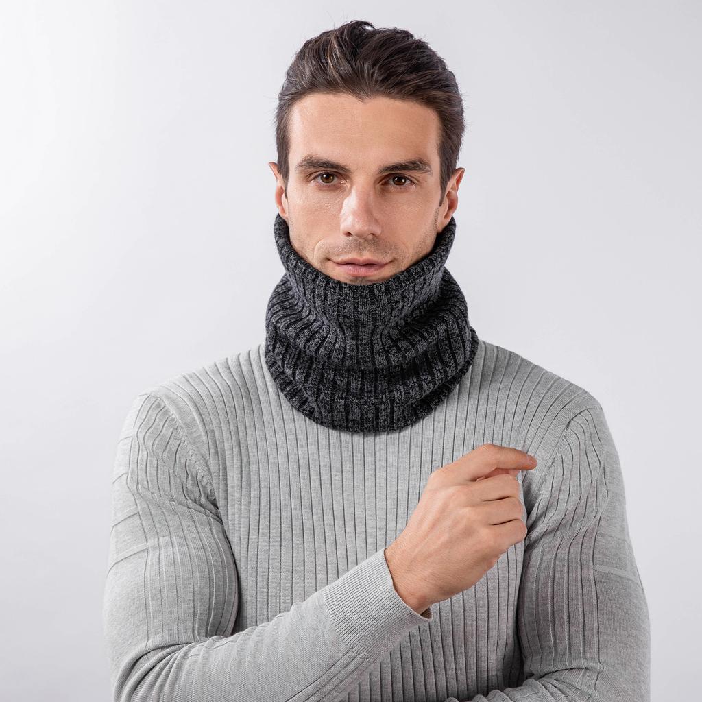 Men and Women's Autumn and Winter Solid Thicken Warm Neck Gaiter Couple's Fashion Striped Knitted Woolen Fleece Lined Neck Warmer