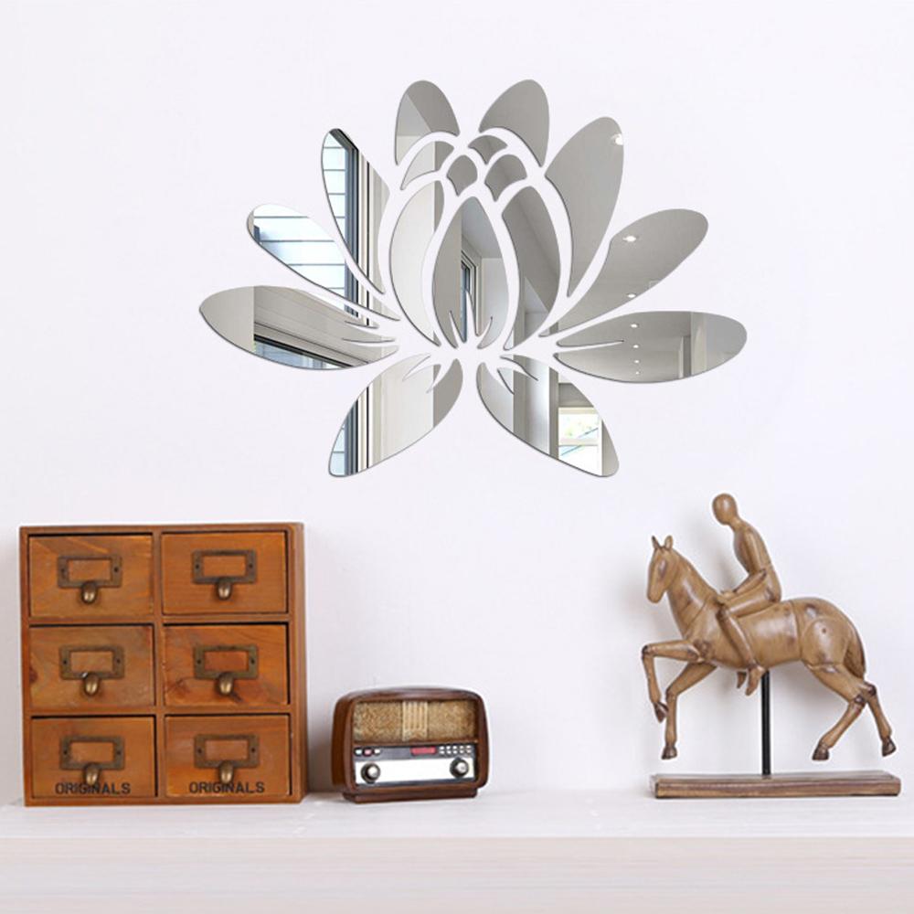3D Mirror Wall Sticker Lotus Flower Removable Acrylic Art Mural Decal Stickers For Living Room Bedroom Home Decorations
