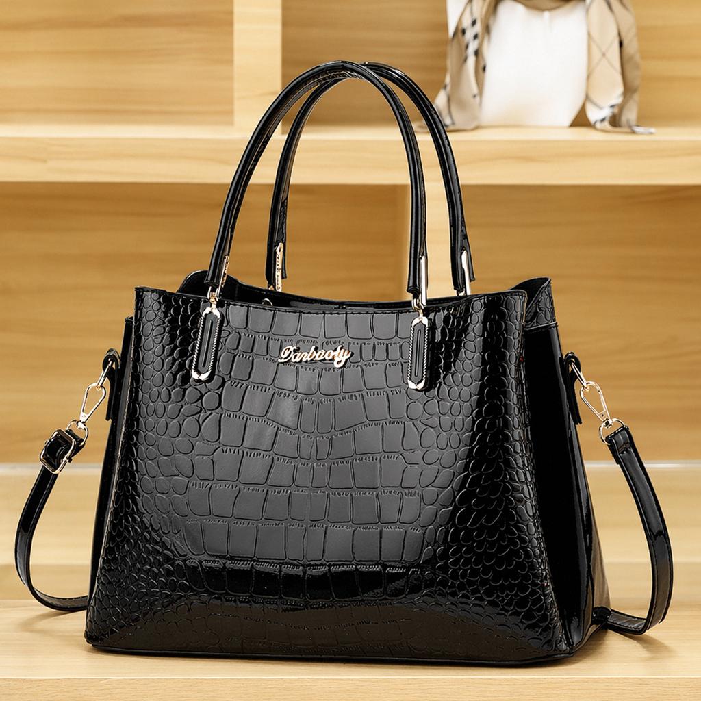 Women’s Trendy Crocodile Pattern Top Handle Bag, Simple Elegant Commute Shoulder Crossbody Purse