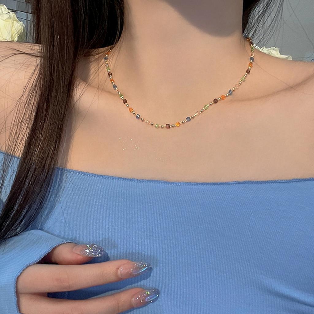 Kleines frisches einfaches Halskettchen für Damen Handgefertigt Perlen Zirkon Schlüsselbein Kette Süß Romantische Halskette Trendige Sommer Körperkette
