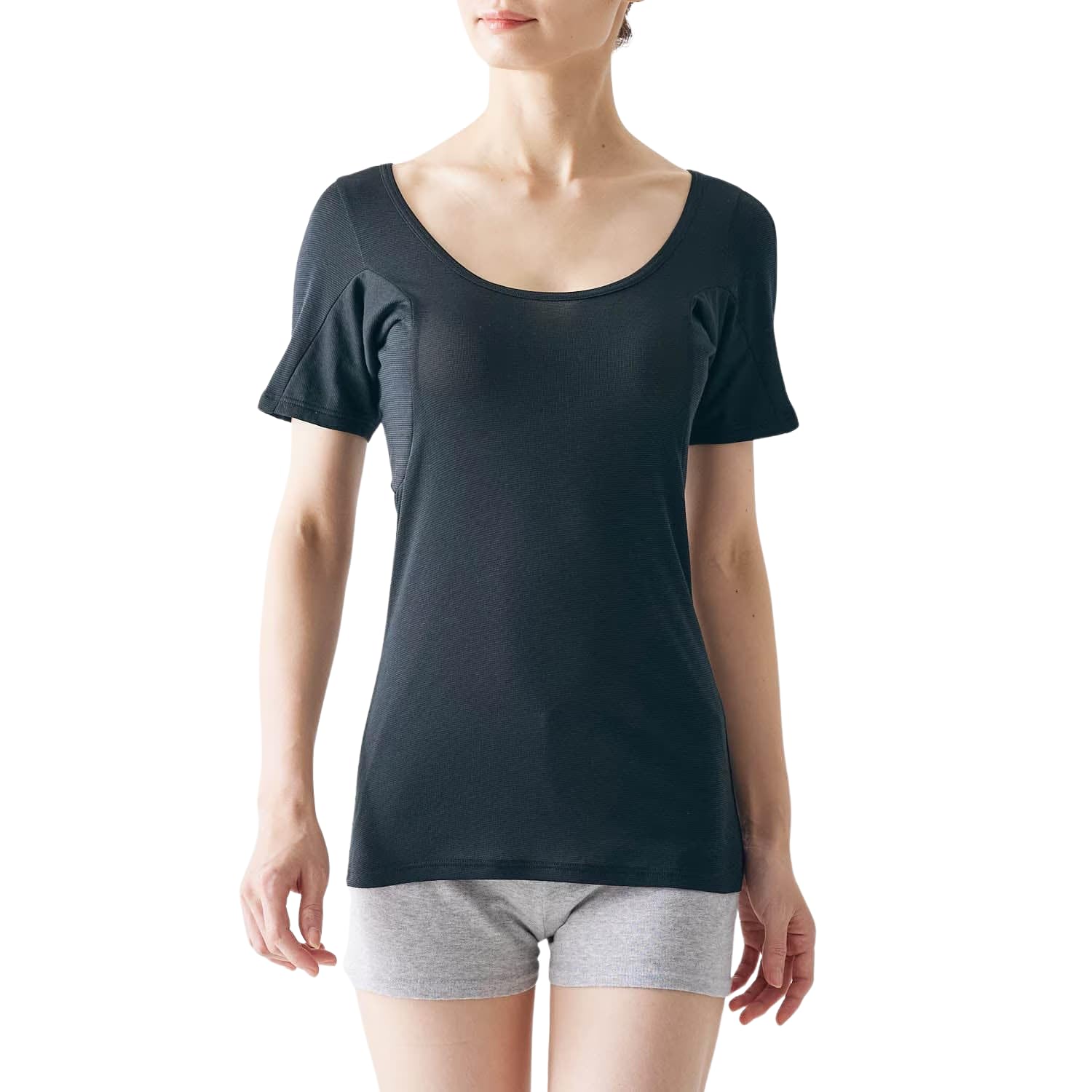 

Belle Maison Inner Cotton Cool to the 2025 Size LL Women s Sweat-Absorbing Shirt, Three-Quarter Sleeve, Blend, Touch, Saralyst, Model, Black, чёрный