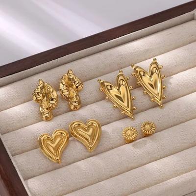 Titanium Steel Gold Geometric Love Earrings Fashion Metal Wind Exaggerated Personality Niche High Sense Earrings Women