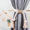 4 Pack Wood Stick and Braided Cotton Linen Rope Curtain Ties for Living Room Bedroom Window Drape Tiebacks Holdbacks
