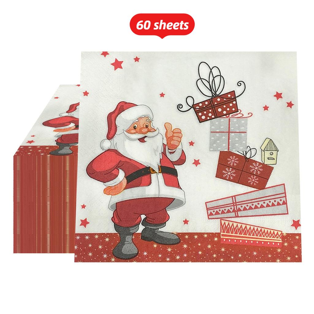 20/40/60pcs Christmas Party Napkins - Santa Claus,Holiday Table Decorations - Disposable Dinner Napkins for Christmas Dinner