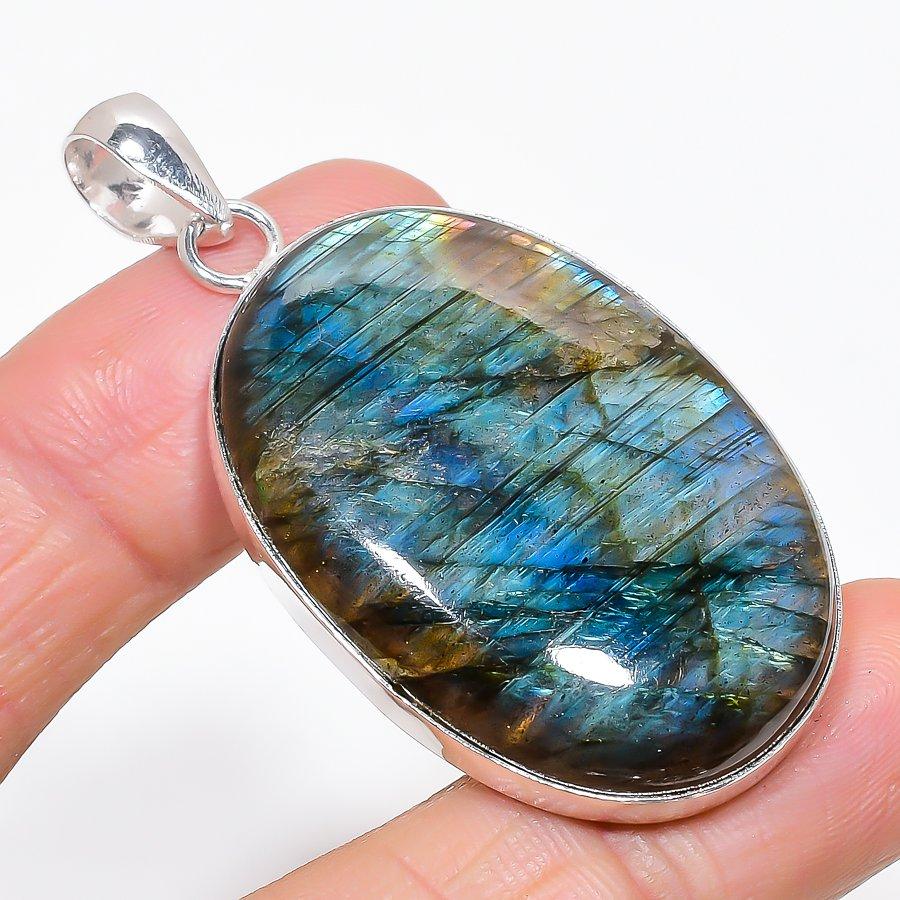 Labradorite Gemstone Handmade 925 Sterling Silver Jewelry Pendant 2.29" KJ-115