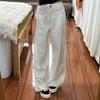 Frayed White Denim Jeans Female Summer Drape High-waisted Straight Loose Skinny Trailing Wide-legged Pants Retro Street Style Baggy Jeans for Ladies