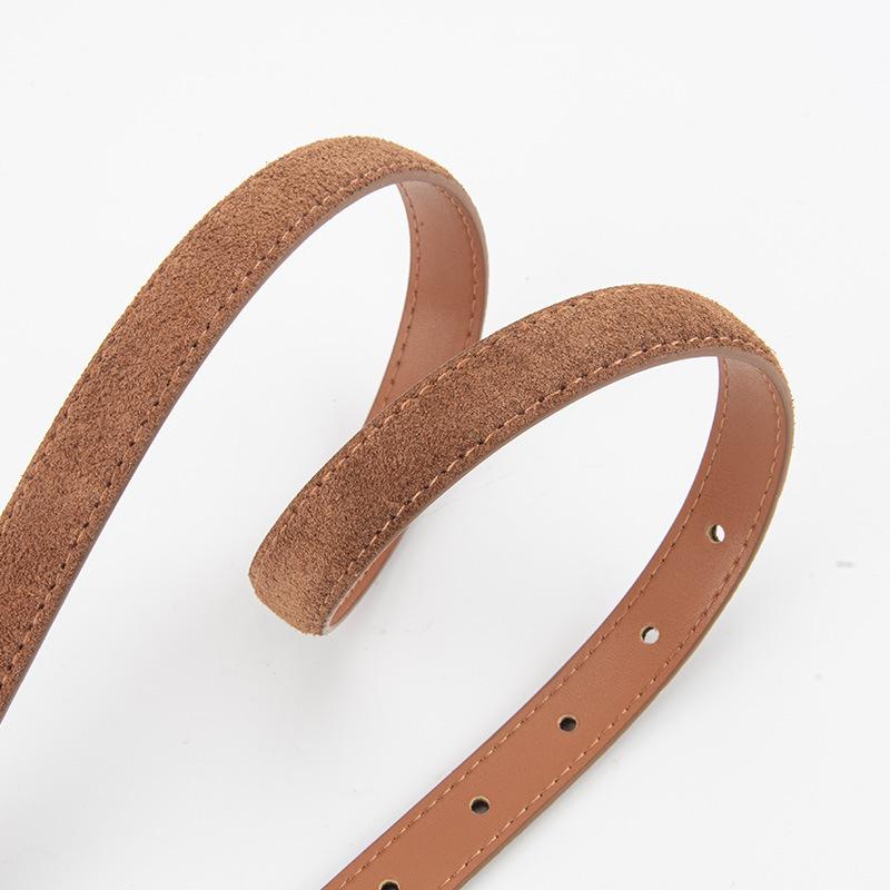 Korean Version of Retro Suede Matte Leather Women's Belt Versatile Ins Style Alloy Jeans Decorative Women's Slender Belt