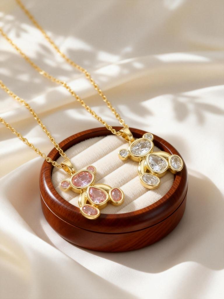 Pink/White Zircon Cute Bear Pendant Necklaces for Women Girls O-Chain Necklace Trendy Sweet Bear Accessories Gifts