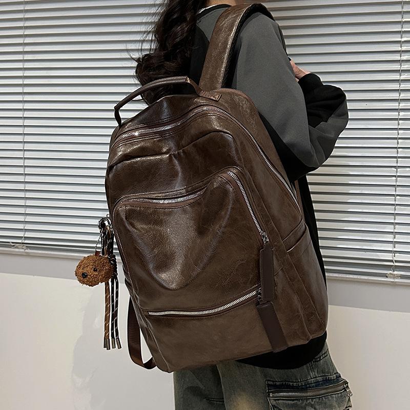Retro Backpack For Women New Large-Capacity Travel Backpack For Men Soft Leather Texture Student Schoolbag