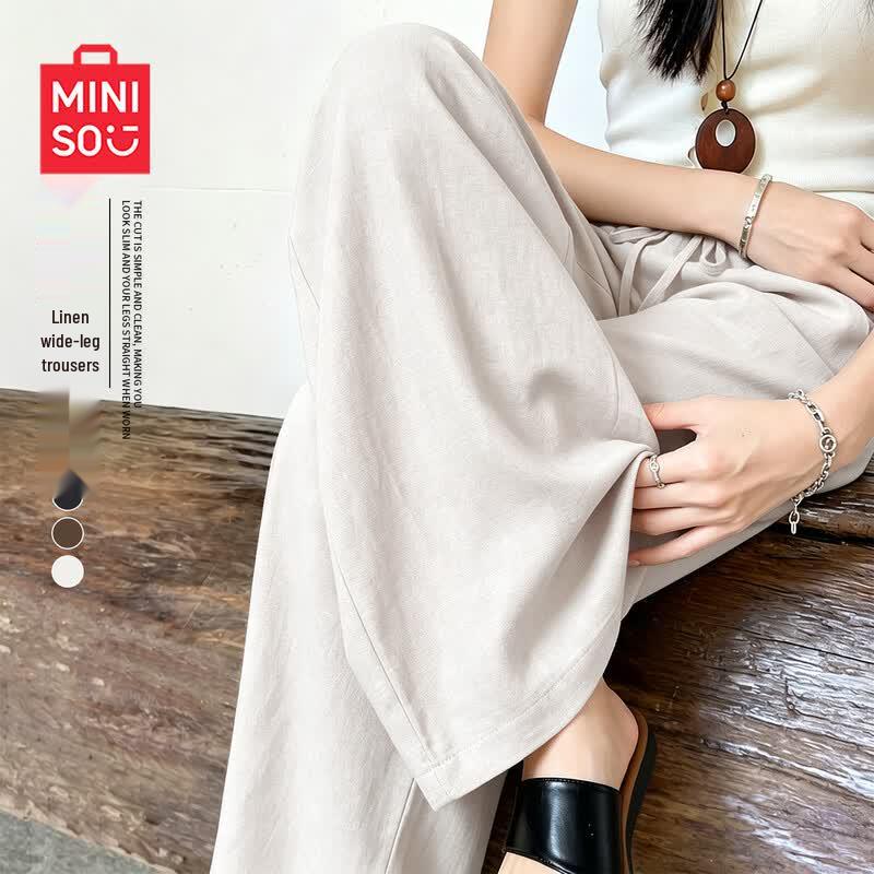 MINISO Women's Linen Blend Wide-Leg Pants