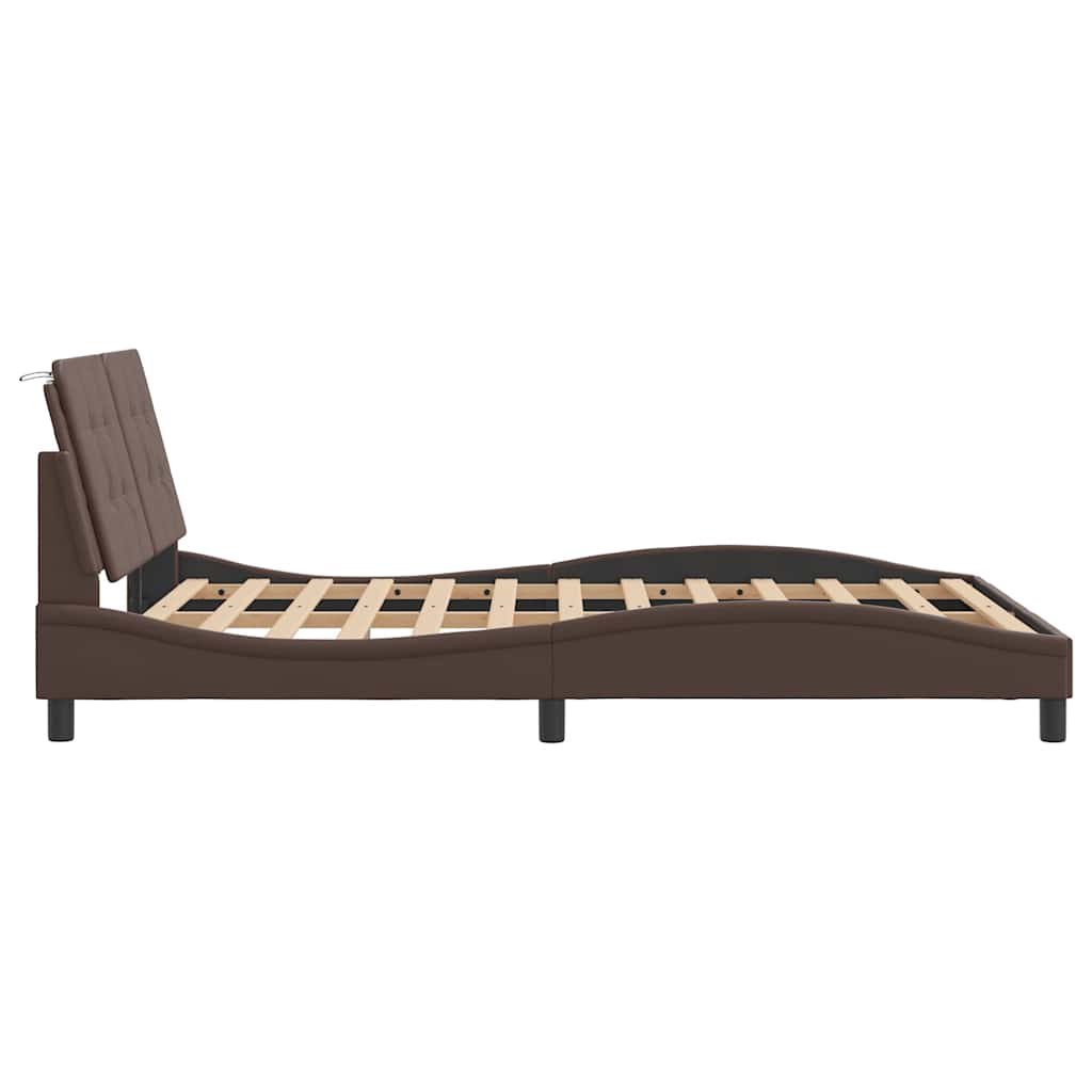 Bed Frame Without Mattress Zadar Brown 120 X 200 Cm Faux Leather