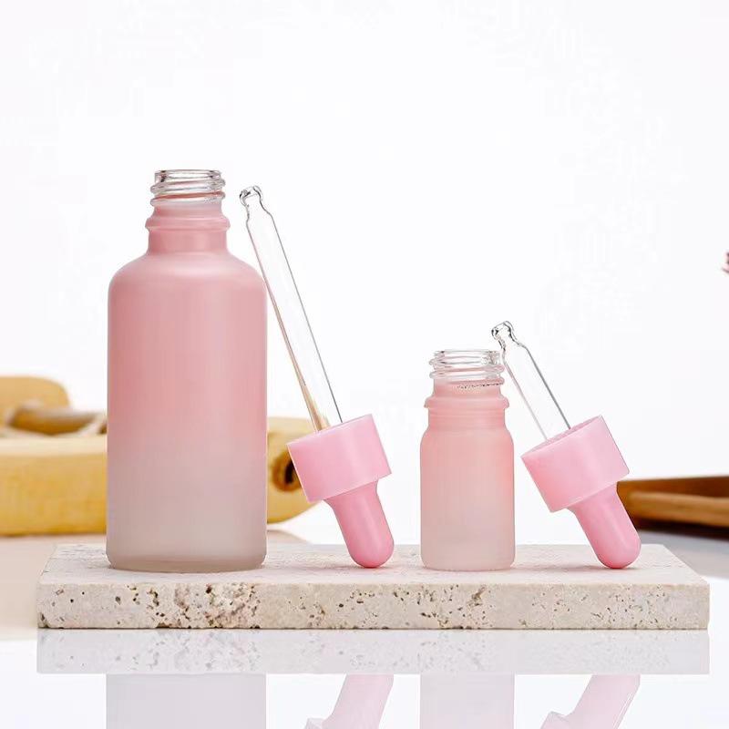 20ml Gradient Pink Frosted Serum Bottle with Rubber Dropper