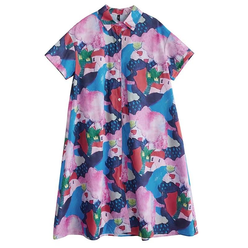 

XITAO Loose Print Irregular Shirt Dress ZMY1136 One Size розовый