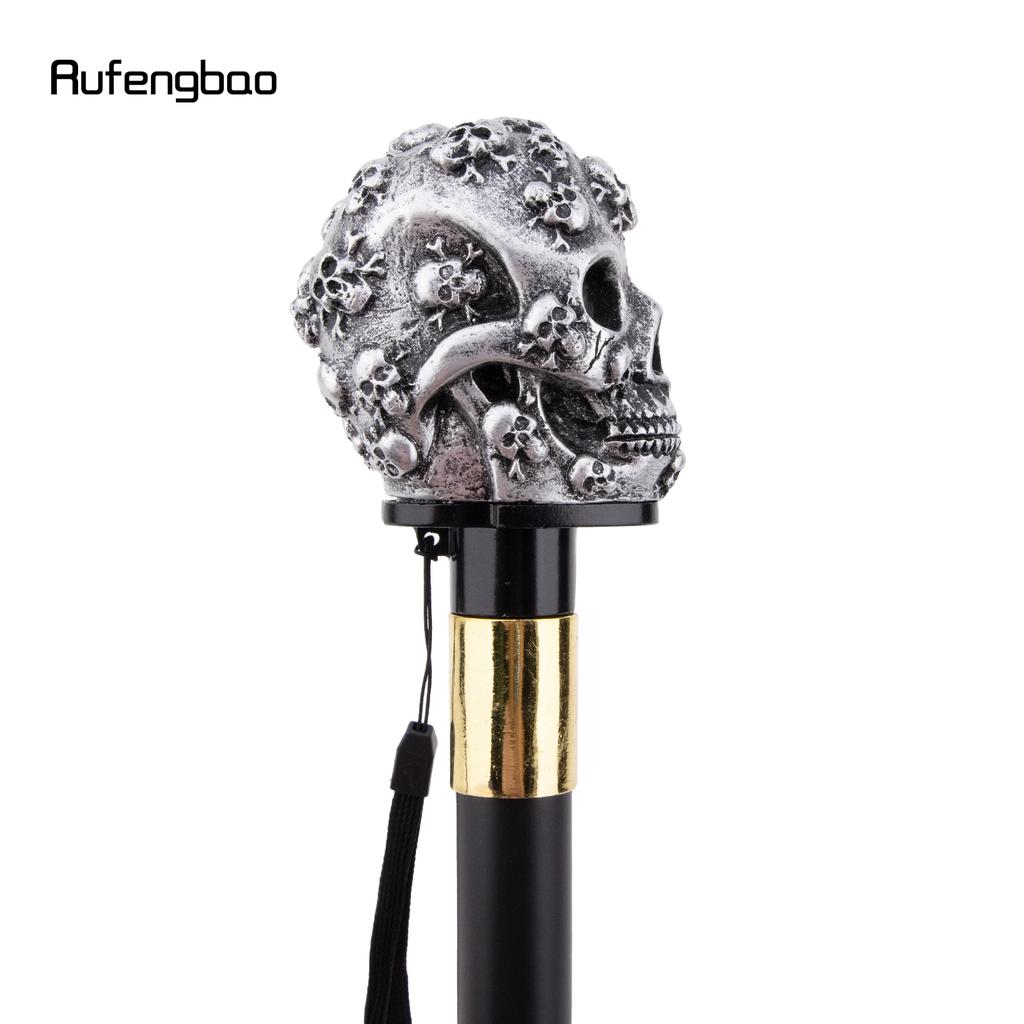 Silver Resin Skull Head Walking Cane Fashion Decorative Steel Stick Gentleman Elegant Cosplay Cane Knob Crosier 93cm
