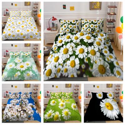 Parure de lit Petite Marguerite Fleur Sauvage Housse de Couette Taie d'Oreiller 2/3 pièces Femmes et Filles Housse de Lit King Queen Cadeau Tissu Microfibre Imprimé 3D