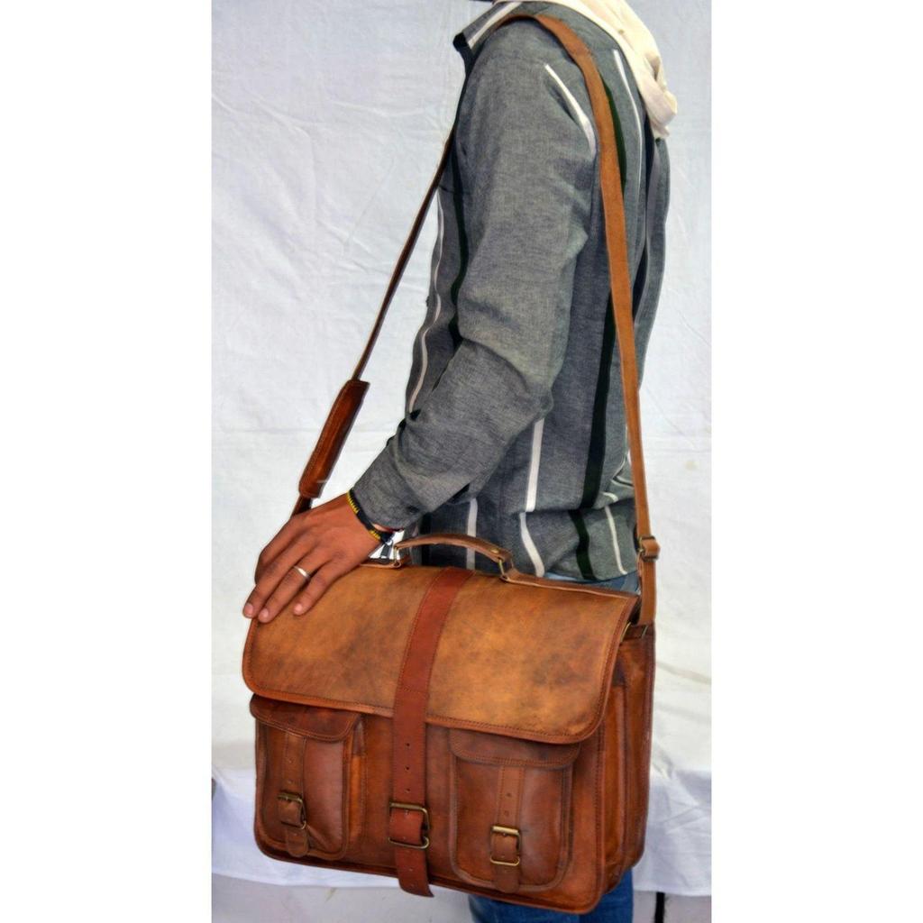 Vintage genuine leather men messenger bag man briefcase laptop shoulder bag