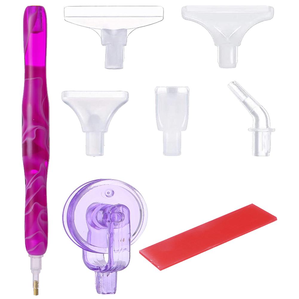 Diamond Painting Art Sticky Drill Dot Pen with Glue Clay Roller Diamond Art Pen with 5 Drill Pen Picking Heads and 1 Glue Clay